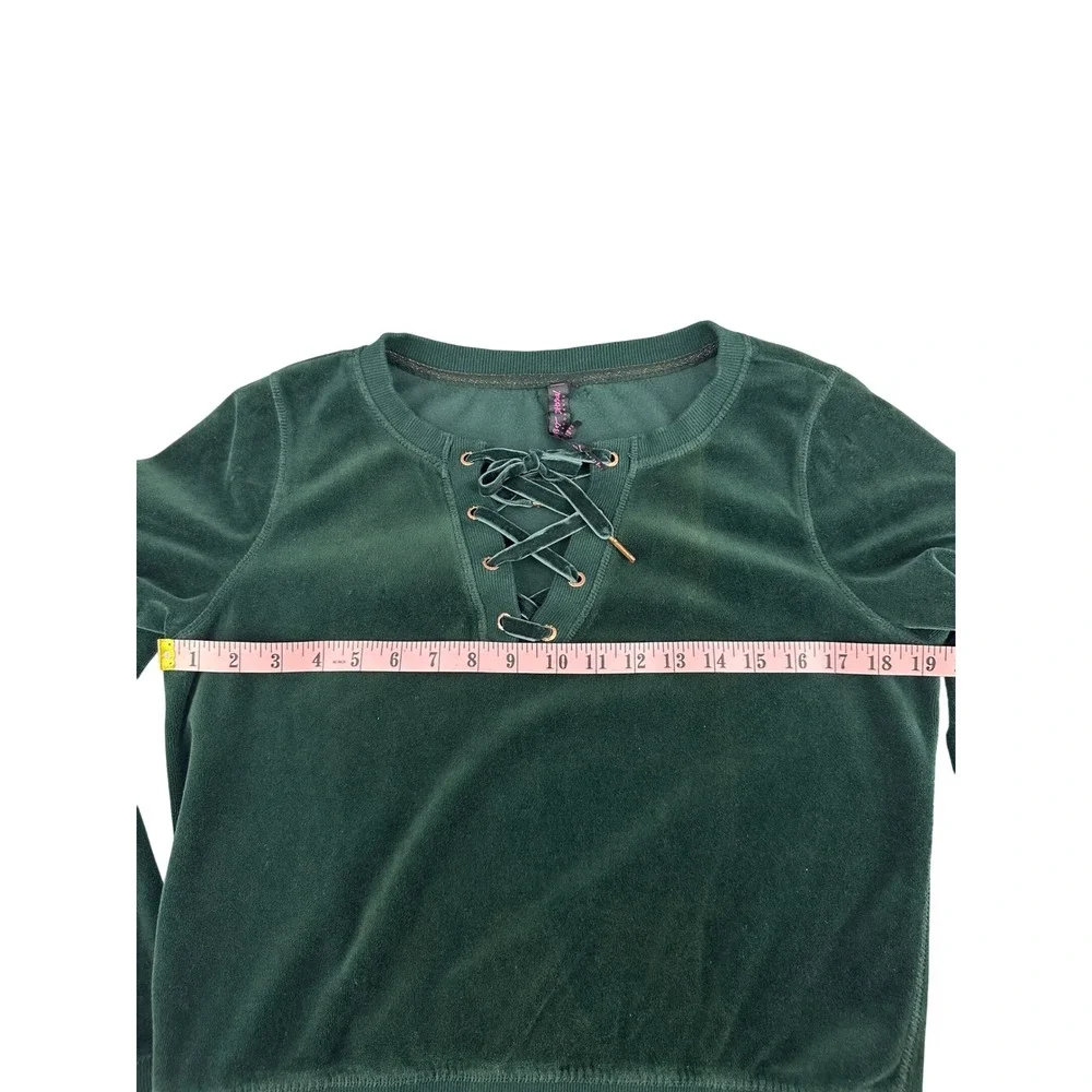 Betsey‎ Johnson Velour Lace Up Sweatshirt Green Performance Womens M Christmas - Picture 3 of 13